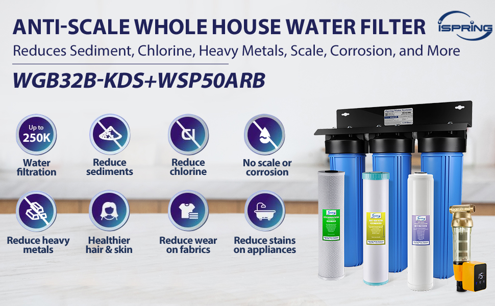 Features of WGB32B-KDS WSP50ARB Whole House water filtration system